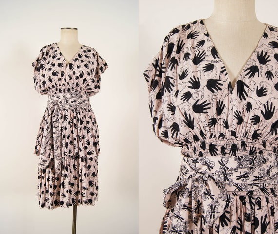 vintage 1980s dress / 80-does-40s novelty print Ni