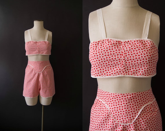 vintage 1940s playsuit / 40s two piece cotton play