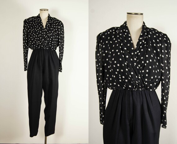 vintage 1980s jumpsuit / 80s polka dot jumpsuit /