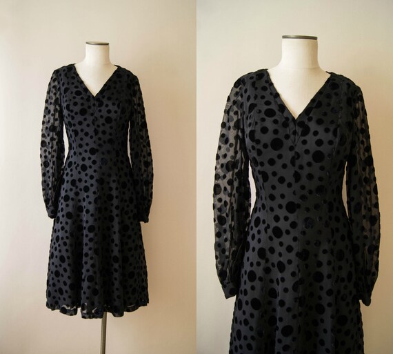 vintage 1980s dress / 80s RICHILENE velvet polka d