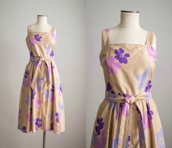 vintage 1980s dress / 80s floral cotton sun dress