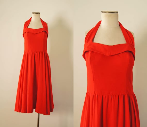 vintage 1970s dress / 70s rayon halter dress / s-m
