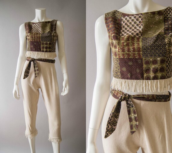 vintage 1950s crop top and capri set / 50s cotton