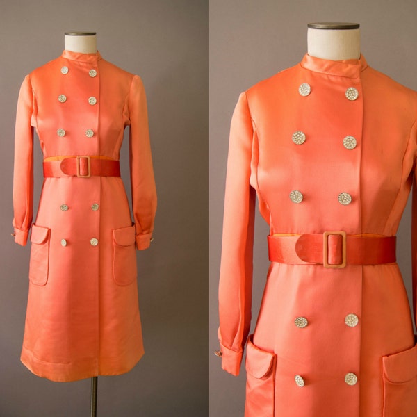 vintage 1960s dress / 60s mod orange coat dress / small 