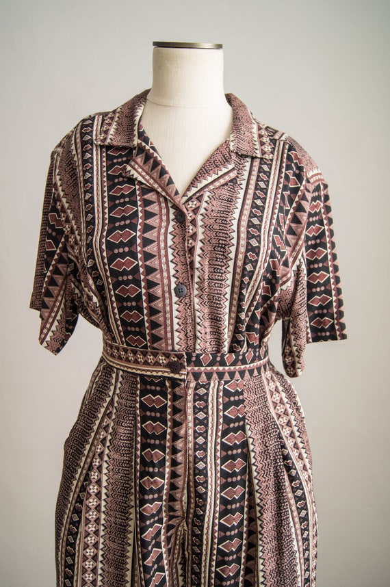 vintage 1980s blouse /& shorts set 80s geometric print short set medium