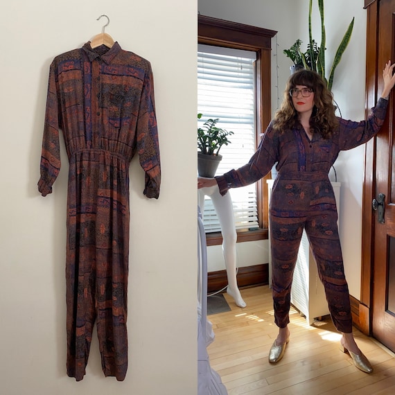 vintage 1980s jumpsuit / 80s abstract print jumpsu