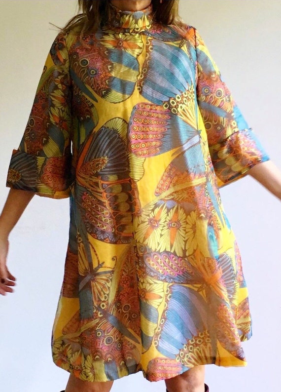 1960s Chiffon Butterfly flare dress.