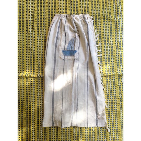 1970s Cheese Cloth raw Cotton striped fringed skir