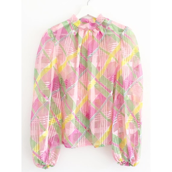 1960s Very big Balloon sleeves Silk/Chiffon checke