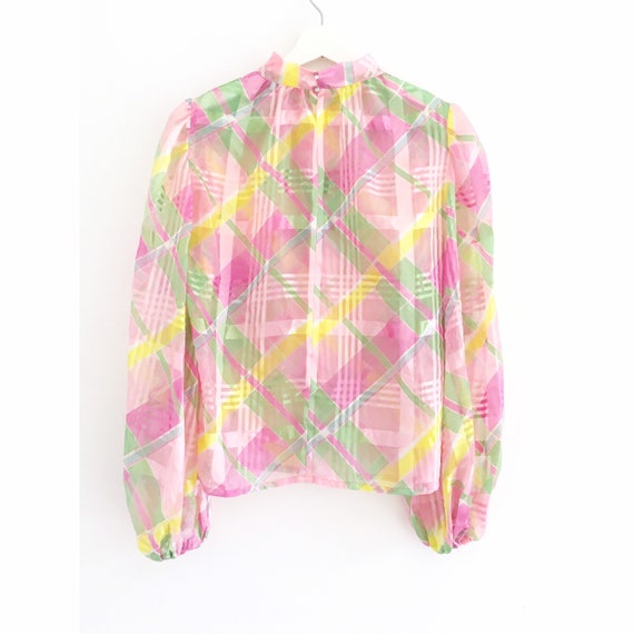 1960s Very big Balloon sleeves Silk/Chiffon checke