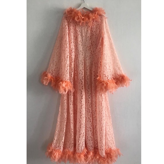 1970s LACE VINTAGE Feathers Coat with amazing big