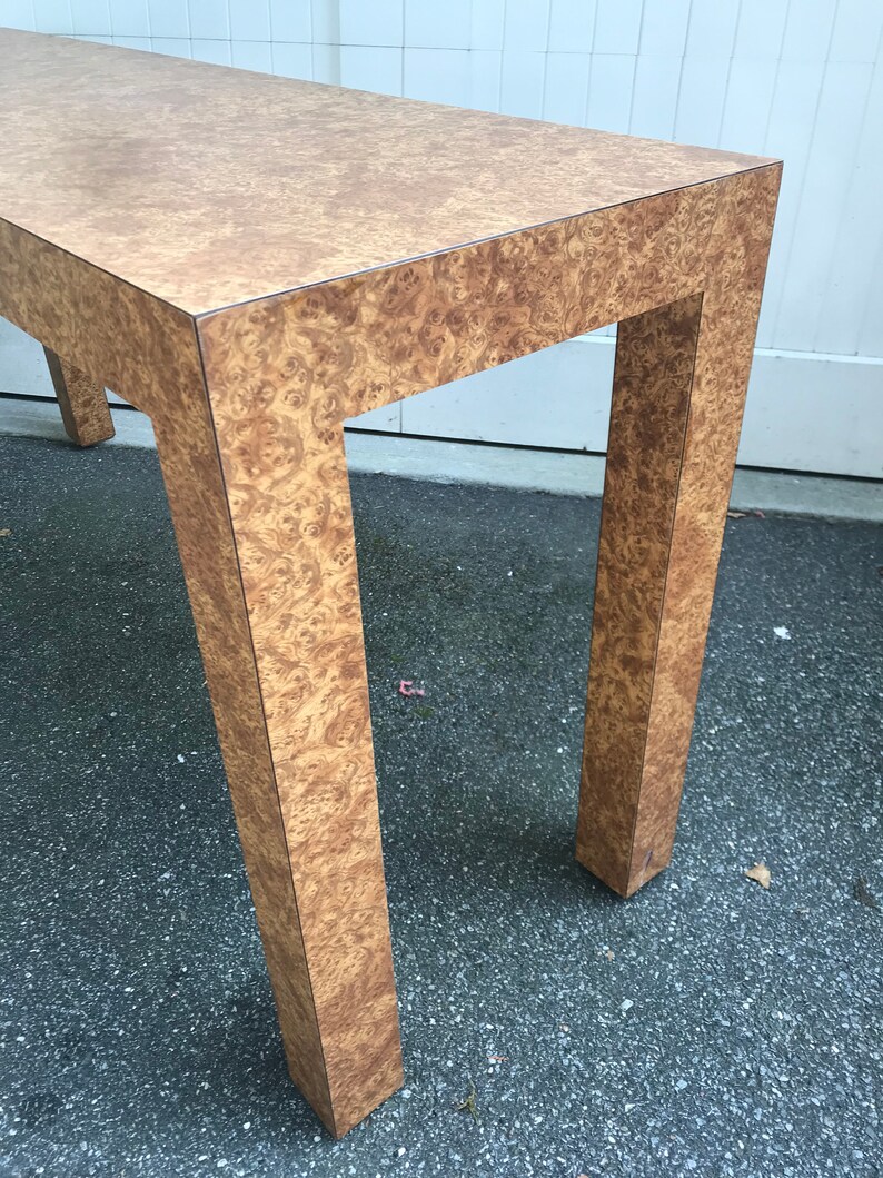 Milo Baughman Style Burl Wood Laminate Console Table Etsy