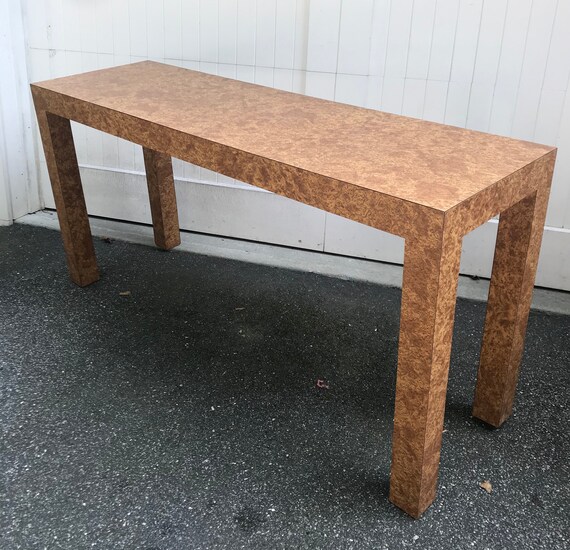 Milo Baughman Style Burl Wood Laminate Console Table - Burl Wood Console Table Vintage Milo Baughman Style Burl Wood Laminate Console Table - Burl Wood Console Table Vintage