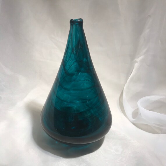 Dark Teal Blown Glass Vase Hand Blown Glass Art Vase Gifts Etsy