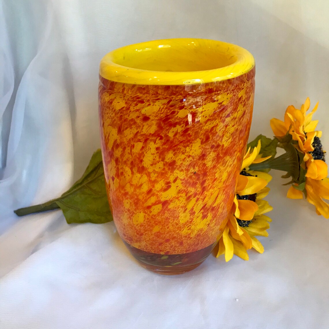 Heavy Yellow Blown Glass Vase Overlaid With Red. Hand Blown Etsy