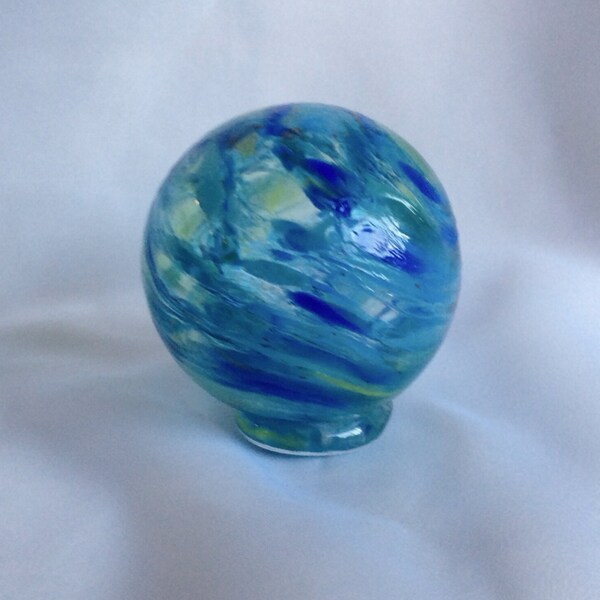 Swirled Blue and Green Glass Float, Hand Blown Glass Orb