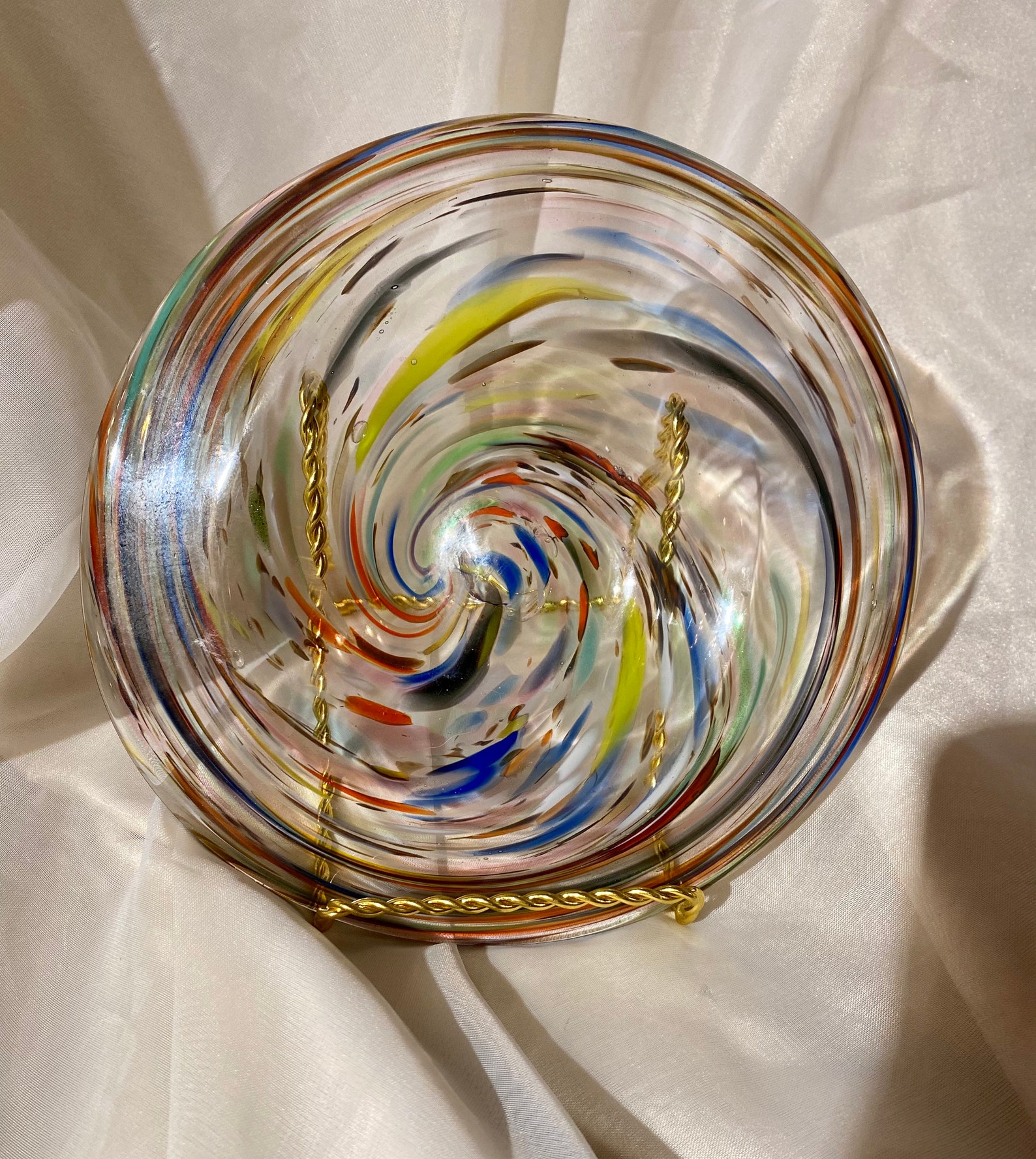 Hand Blown Glass Plate with Multicolor Swirl. Hand Glass Etsy