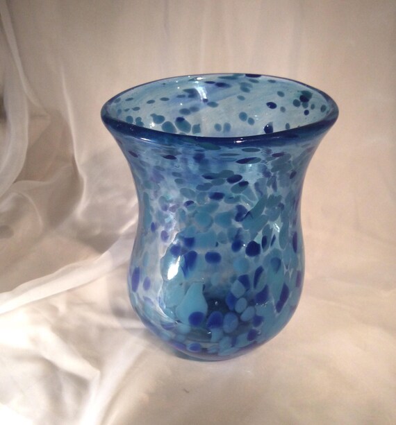 Large Blue Hand Blown Glass Vase Blown Glass Art Vase Etsy