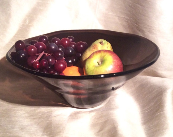 Large Hand Blown Glass Bowl. Aubergine Glass Fruit Bowl. Glass Etsy