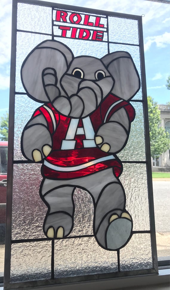 Stained Glass Window Suncatcher Alabama Elephant Toll Tide Etsy