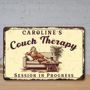 Personalised Couch Therapy Metal Sign: Funny Custom Home Bar Decor