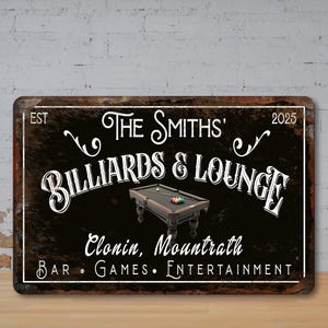 Personalised Billiards Lounge Metal Sign: Vintage Style Bar Decor A4 Size