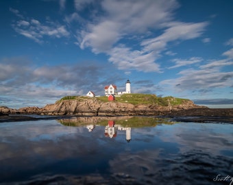 Nubble Lighthouse, York Maine, Color Photography Print, New England Coastal Home Décor