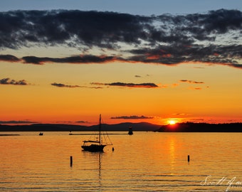 Lake Champlain Sunset, Lake Champlain Color Photo Print, Sunset Lake, Burlington, Vermont