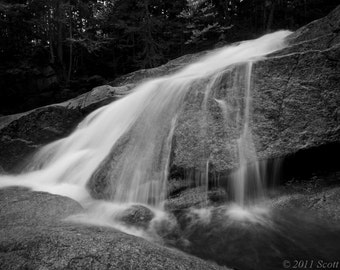 Cascade Brook Falls Digital Download, Water Fall Photograph, Black & White Photo