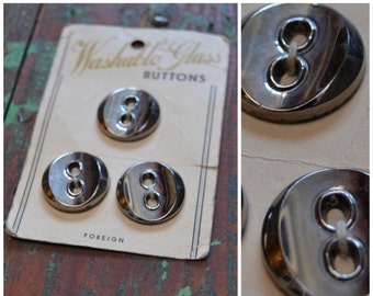 Vintage buttons, Set of three unused 1950s / 60s silver metallic sheen, moulded glass buttons, coat / knitwear / dress button,2.2cm diameter