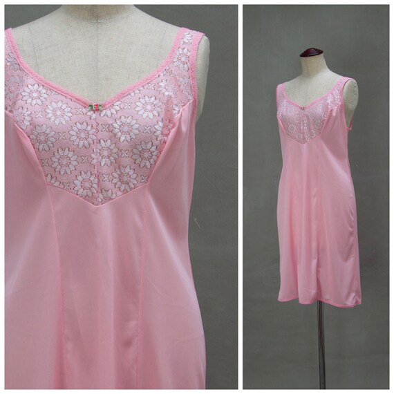 Vintage Slip, 1960's pink nylon petticoat with flo