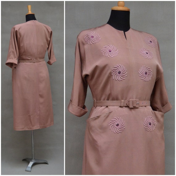Vintage dress, 1950's / 60's dusky pink dress, Gr… - image 2