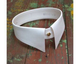 Vintage Collar, 1950's detachable shirt collar, White cotton spearpoint collar, Starched / Stiff collar, Stand fall collar, Size 15 - 38