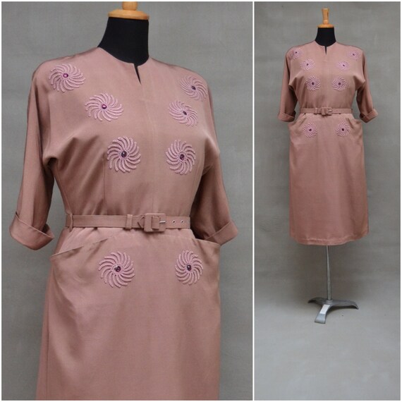 Vintage dress, 1950's / 60's dusky pink dress, Gr… - image 1