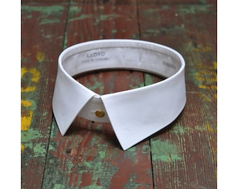 Vintage collar, 50's/60's Starched detachable stand fall collar, Stiff/False collar, Men's white cotton detachable shirt collar, Dominion 15