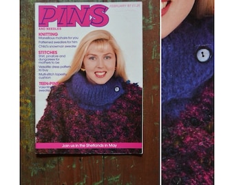 Vintage 1980s craft magazine, Pins and Needles craft publication, February 1987, Knitting / sewing craft project and pattern / patterns