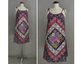 Vintage Dress, 1970's Summer Sundress, Attractive Floral Print 'A' line cotton dress, 70's Hippy / Boho dress, St Michael, Festival dress