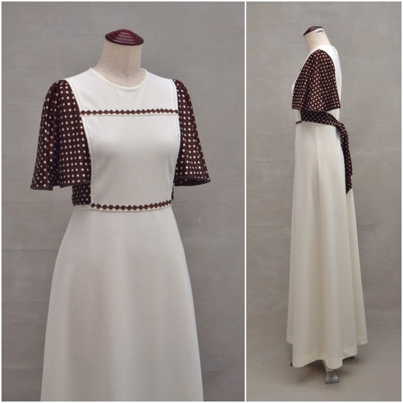 Vintage dress, 1970's cream maxi dress, 70's empi… - image 6