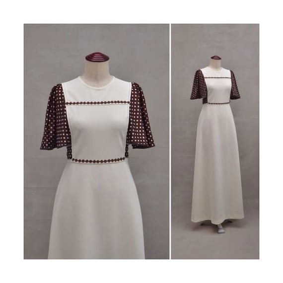 Vintage dress, 1970's cream maxi dress, 70's empi… - image 1