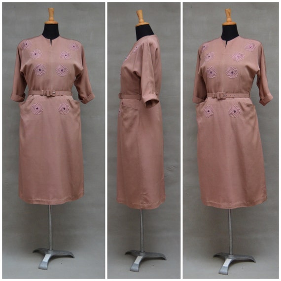 Vintage dress, 1950's / 60's dusky pink dress, Gr… - image 3
