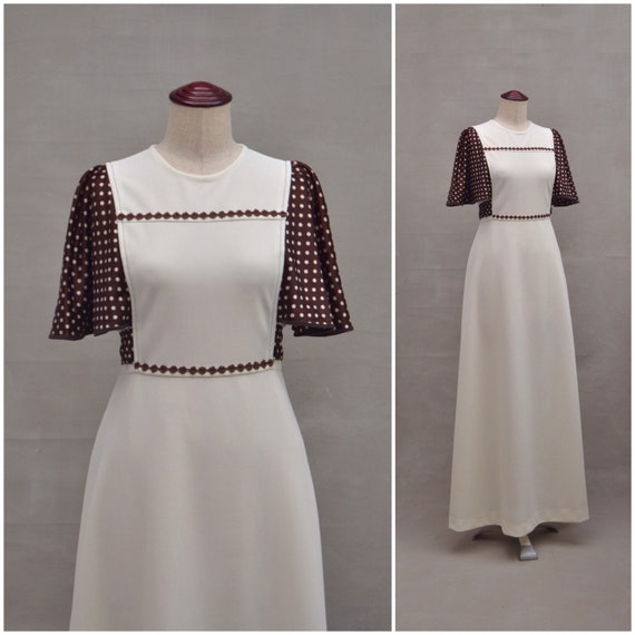 Vintage dress, 1970's cream maxi dress, 70's empi… - image 4