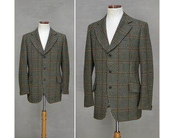 Vintage / Blazer, Men's 1970's Suit Style Lounge Jacket, Green Checked Wool / Tweed Style Country Sports Jacket, 70's English Country Gent