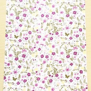 Tissu adhésif motif: fleuri mauve jaune  210 x 290 mm (A4)
