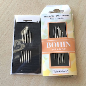 Embroidery needles sizes 22, 24, 26 set of 6 round tip