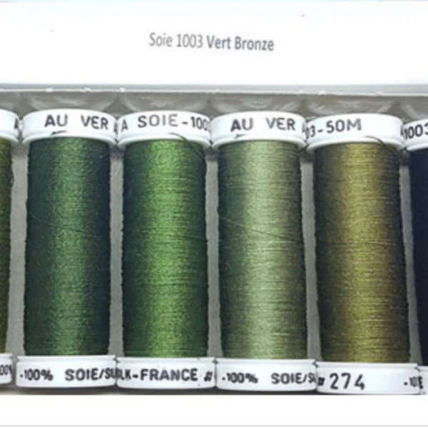 pack de fil de soie 1003 nuance vert bronze