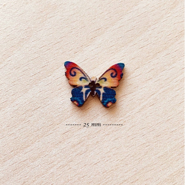 joli petit bouton papillon 09 en bois  25 mm de diamètre