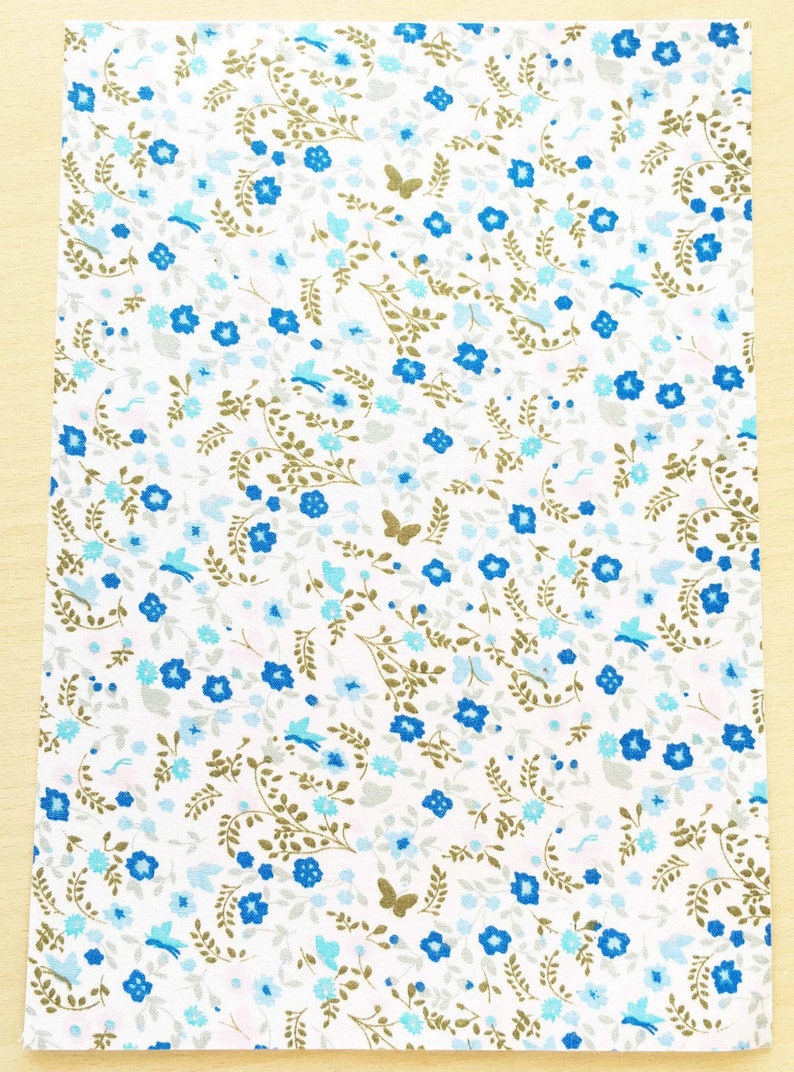 Tissu adhésif motif: fleuri bleu rose 210 x 290 mm A4 image 1