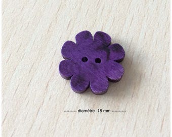 joli petit bouton mauve en forme de fleur en bois 18 mm de diamètre