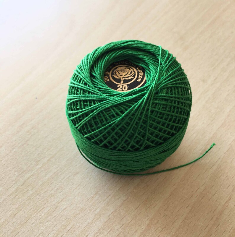crochet thread size 20 dark green color