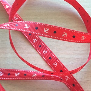 pretty red grosgrain ribbon with nautical pattern